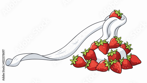 Silky and indulgent like a white satin ribbon slowly drizzling onto a mound of ripe strawberries.. Cartoon Vector