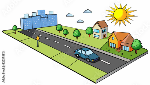 The black asphalt of the road absorbed the suns heat throughout the day resulting in a noticeably warmer temperature in the city compared to nearby. Cartoon Vector