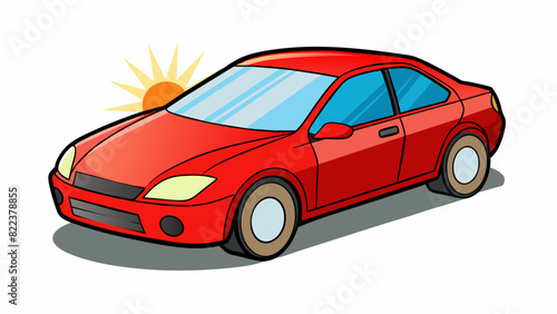 The cars shiny red exterior gleamed in the sun hinting at its powerful engine and smooth ride.. Cartoon Vector