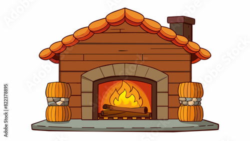 The cozy fireplace in the cabin warmed the room with its gentle heat creating a welcoming and inviting atmosphere. The logs crackled and glowed with. Cartoon Vector