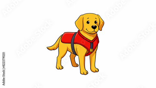 The guide dog a golden retriever with a bright red vest and trained to assist people with visual impairments. Its soft fur calm demeanor and. Cartoon Vector