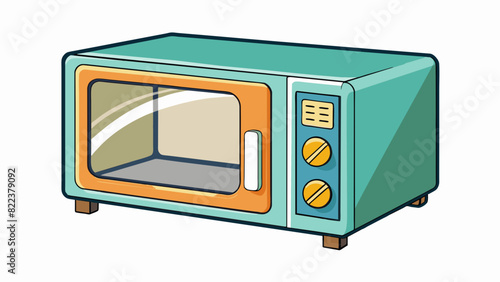 The microwaves main function is to heat or cook food. It is a rectangular object with a control panel on the front and a hinged door on one side.. Cartoon Vector