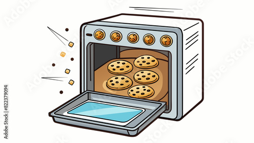 The metal oven door felt hot to the touch as the cookies inside baked to perfection. The sweet aroma of warm chocolate chips and the humid heat coming. Cartoon Vector