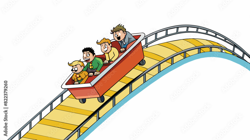 The rollercoaster accelerated quickly shooting up the steep incline and giving riders a thrilling sense of speed and exhilaration.. Cartoon Vector