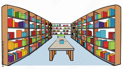 The school library with rows of shelves filled with books of all genres cozy reading nooks and tables for studying or group projects.. Cartoon Vector