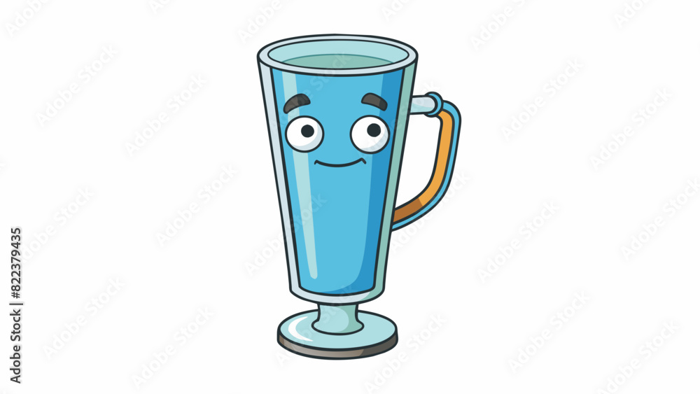 This cup is made of clear glass and has a cylindrical shape. It is taller and thinner than most cups with a short curved handle on one side. The glass. Cartoon Vector This cup is made of clear glass and has a cylindrical shape. It is taller and thinner than most cups with a short curved handle on one side. The glass. Cartoon Vector
