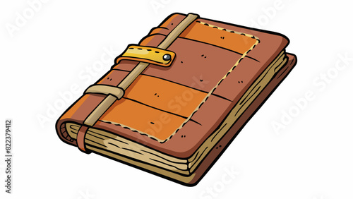 The worn leather notebook in the authors hand displayed signs of frequent use with frayed pages and scribbled notes filling the margins.. Cartoon Vector