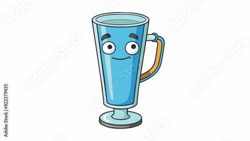 This cup is made of clear glass and has a cylindrical shape. It is taller and thinner than most cups with a short curved handle on one side. The glass. Cartoon Vector
