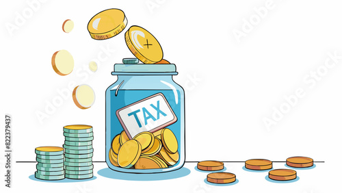 Think of tax as a coin jar   every time you earn money a small portion needs to be set aside for taxes just like how you drop spare change into a jar.. Cartoon Vector