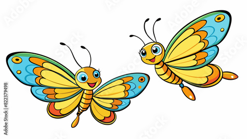 Two newly hatched butterflies fluttering their delicate wings for the first time eagerly exploring the world around them. They are vibrant and full of. Cartoon Vector
