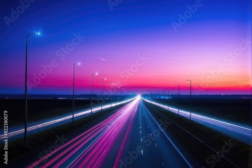 Vibrant Highway at Dusk with Light Trails © Katyam1983