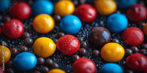 Various colorful candies arranged in a close-up shot photo