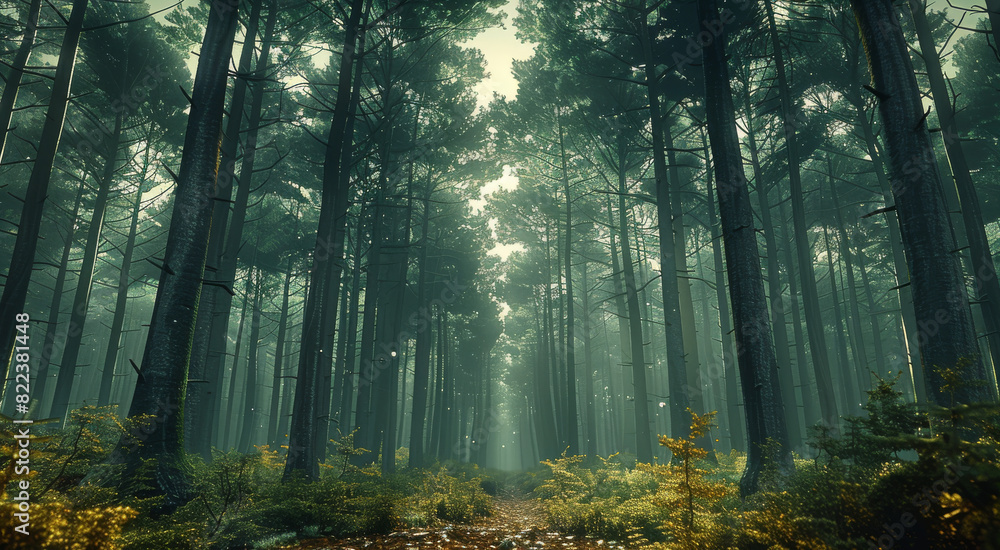 A mesmerizing forest of towering trees. Generative AI. A mesmerizing forest of towering trees. Generative AI.