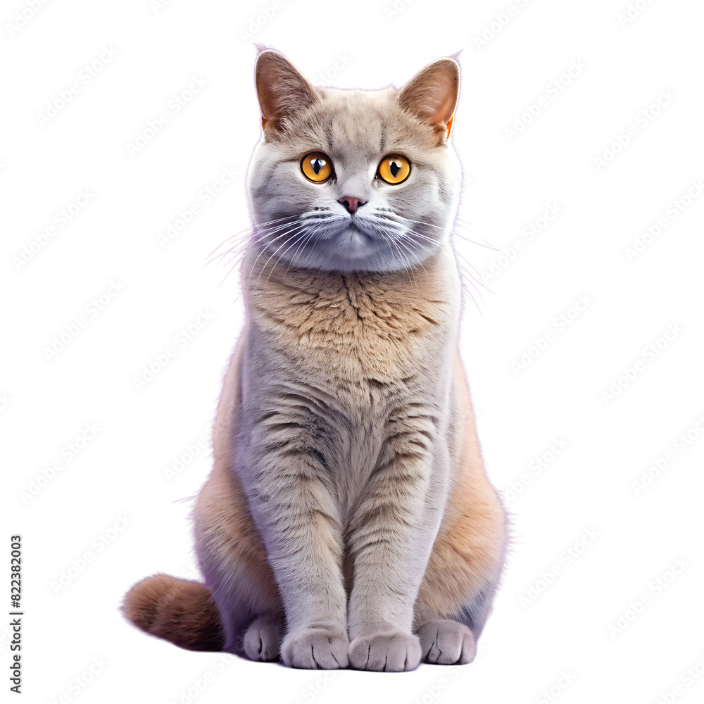 Obraz premium front view full body shot of a Chartreux kitten smiling isolated on transparency background PNG.AI GENERATED