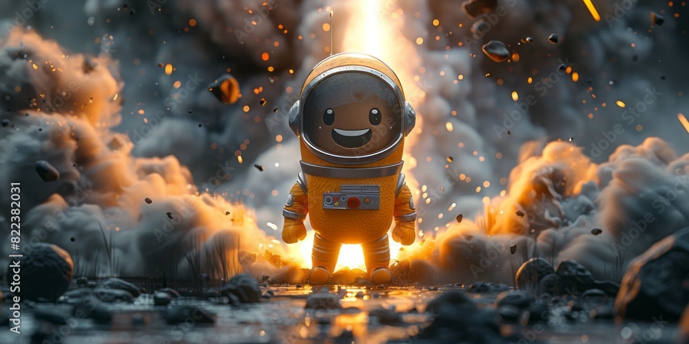 An animated character standing in front of a blazing fire, casting a warm glow on their surroundings An animated character standing in front of a blazing fire, casting a warm glow on their surroundings