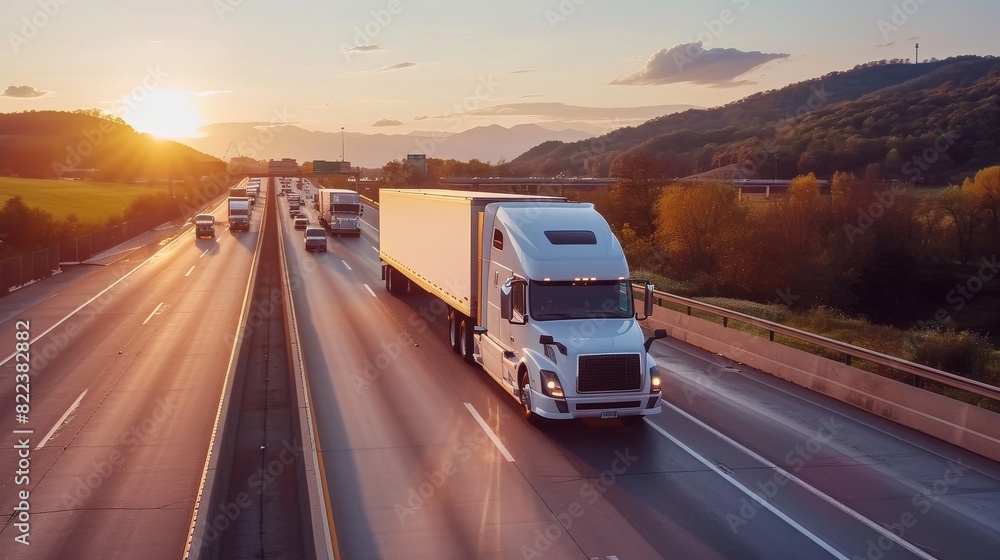 American truck traveling on a busy highway American truck traveling on a busy highway