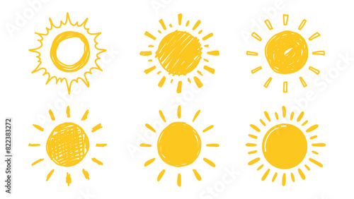 Set of Hand Drawn Sun. Vector Doodle sun.