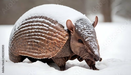 An Armadillo With Its Shell Covered In Snow © Masarra
