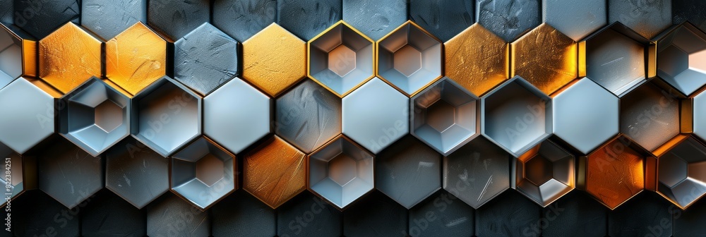Detailed view of a cluster of metal hexagonal shapes Detailed view of a cluster of metal hexagonal shapes