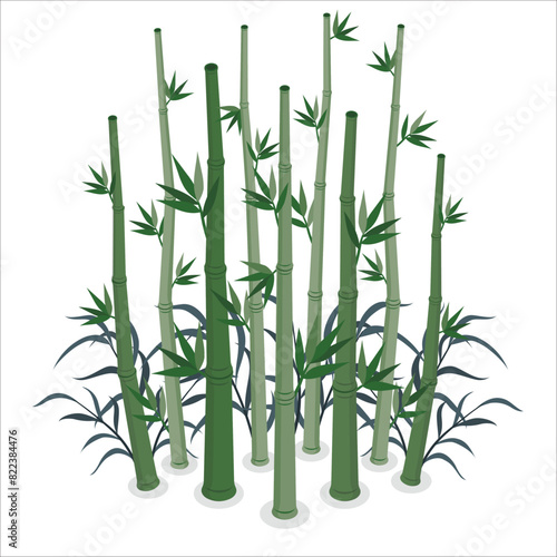 3d bamboo leaves and bamboo stems in springtime  green fresh spa background  sunshine in bamboo forest  bamboo tree at the edge of blurred empty abstract background  wellness garden concept 