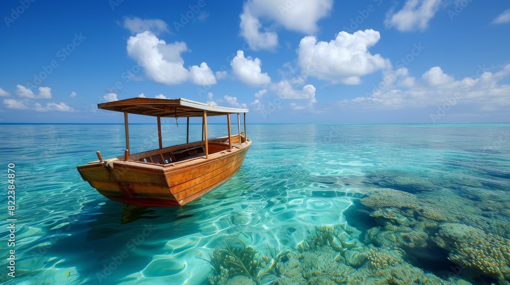 Wooden boat sailing in the Coral Sea Wooden boat sailing in the Coral Sea
