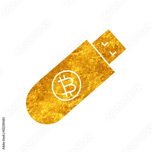 Bitcoin cryptocurrency offline hardware wallet concept drawing in gold color style