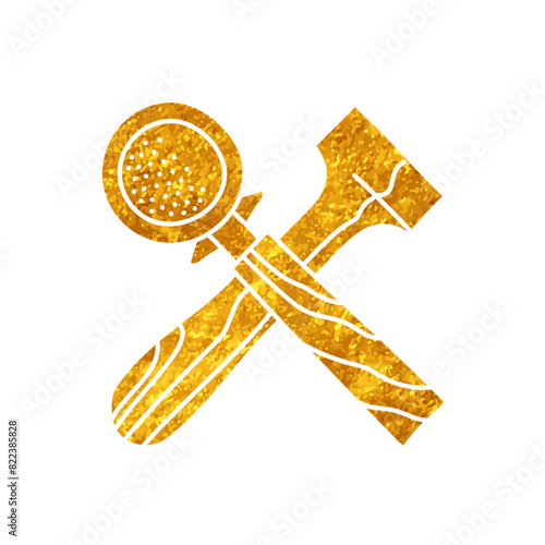 Coffee tamper and portafilter drawing in gold color style