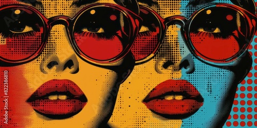 A painting depicting two women with glasses on their faces