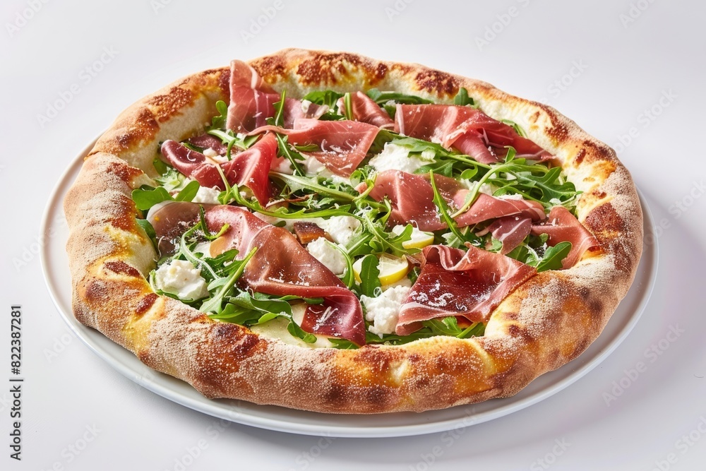 Artisan Arugula-Prosciutto Pizza with Golden-Brown Crust and Cornmeal Artisan Arugula-Prosciutto Pizza with Golden-Brown Crust and Cornmeal