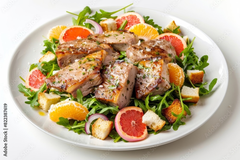 Vibrant Arugula-Citrus Salad with Seared Pork and Croutons
