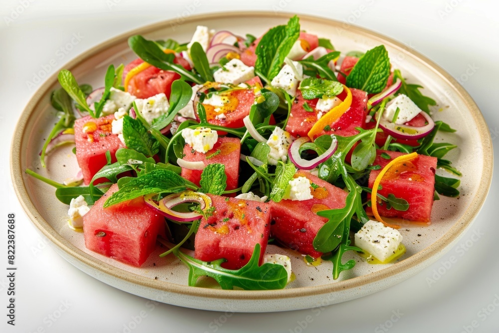 Enjoyable Arugula, Watermelon and Feta Salad with Crisp Shallots Enjoyable Arugula, Watermelon and Feta Salad with Crisp Shallots