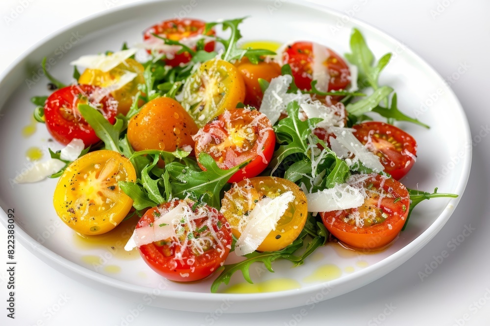 Elegant Arugula and Tomato Salad with Baby Arugula, Shaved Parmesan, and Aged Balsamic Elegant Arugula and Tomato Salad with Baby Arugula, Shaved Parmesan, and Aged Balsamic