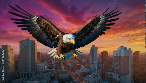 eagle flying over the city