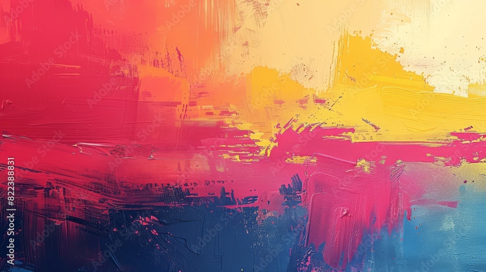 Fototapeta premium Bold Abstract Expressionist Artwork Featuring Dominant Reds with Yellow and Blue Accents.