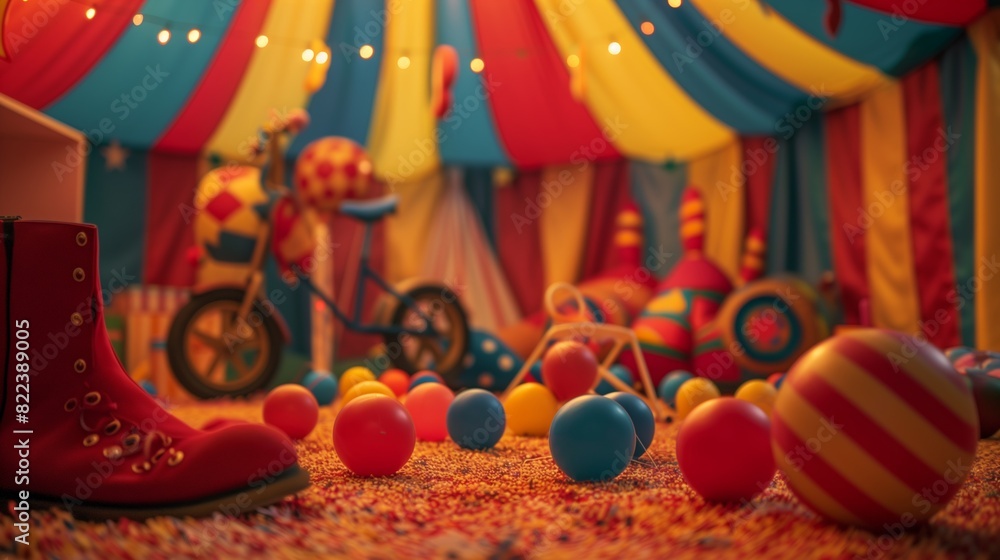 Vibrant Circus Tent Interior with Playful Atmosphere.