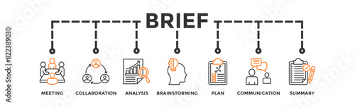 Brief banner web icon vector illustration concept for a briefing of business plan with an icon of meeting, collaboration, analysis, brainstorming, plan, communication, and summary