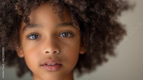 Wallpaper Mural Close-up of a young child with curly hair, neutral background, soft lighting, highlighting innocence and natural beauty. Torontodigital.ca