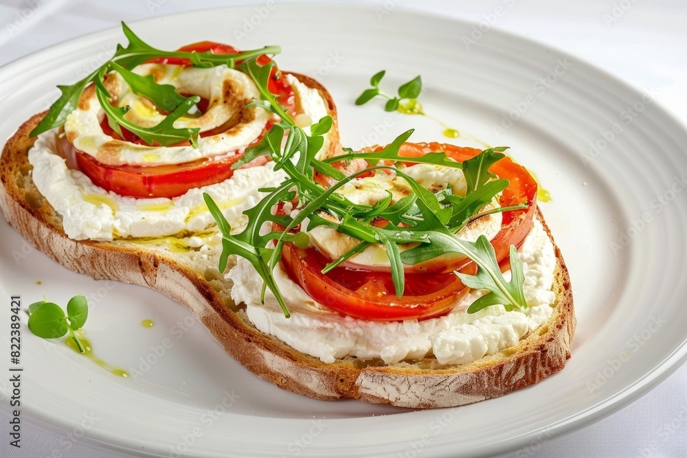 Elegant Goat Cheese and Arugula Tartine on Country Bread Elegant Goat Cheese and Arugula Tartine on Country Bread