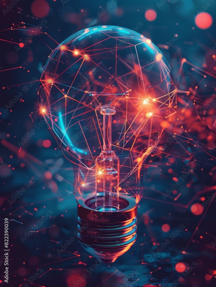Innovation technology with holographic glowing low polygonal light bulb dark background.AI generated Innovation technology with holographic glowing low polygonal light bulb dark background.AI generated
