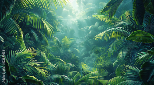 Tropical rainforest texture  realistic illustration  Bright and colorful illustration. Generative AI.