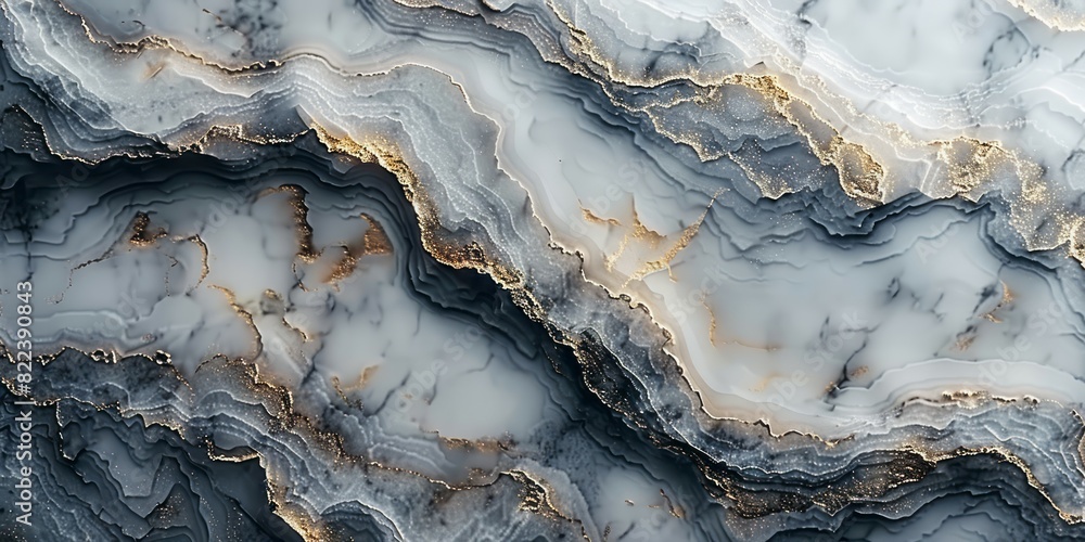 Detailed close-up view of a black and white marble, showcasing its intricate pattern and texture Detailed close-up view of a black and white marble, showcasing its intricate pattern and texture