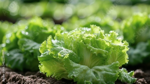 Fresh romaine Lettuce isolated on ground. growing lettuce in the backyard garden. Generative AI. photo