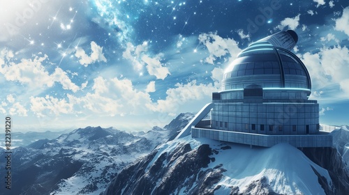A celestial observatory perched atop a mountain peak, where AI-guided telescopes capture breathtaking views of distant galaxies. 32k, full ultra HD, high resolution photo