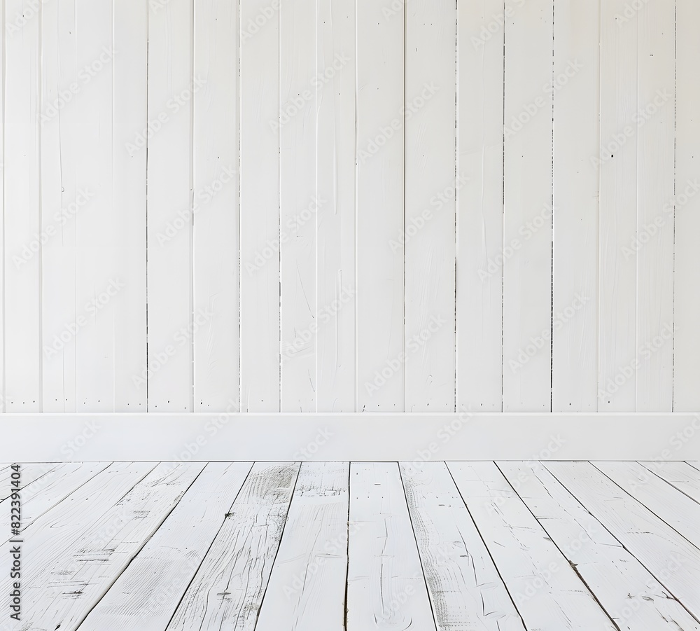 Naklejka premium White Wall and White Wooden Floor Abstract Background