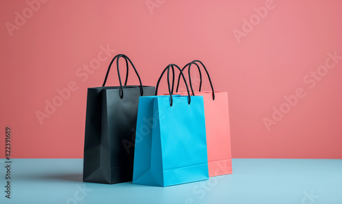 Bright shopping bags on bright colored interior backgrounds. Shopping concept. mockup.Shopping sale delivery concept. Place for text. Copy space.