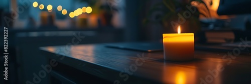 Burning candle, A single lit candle on the desk creates a sense of contemplation and late nights spent working on legal cases.