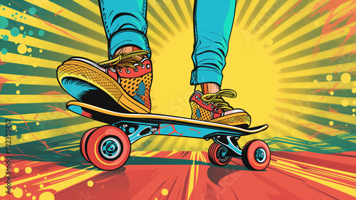 pop art Rolling skate on isolated background retro comic style.