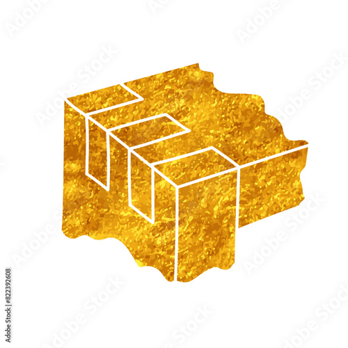 Wood finger joint drawing in gold color style
