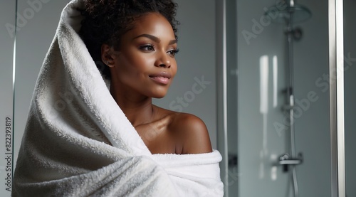 Beautiful attractive black woman model with a facial scrub