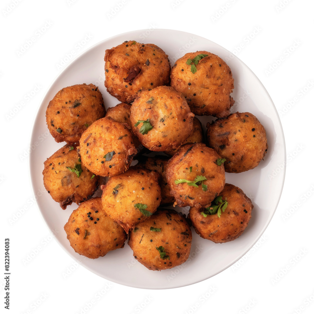 A Delicious Plate of Vegan Lentil Fritters (Parippu Vada) Isolated on a Transparent Background A Delicious Plate of Vegan Lentil Fritters (Parippu Vada) Isolated on a Transparent Background